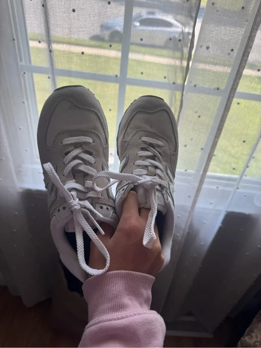 New Balance Womens Beige and White Lace-Up Sneakers